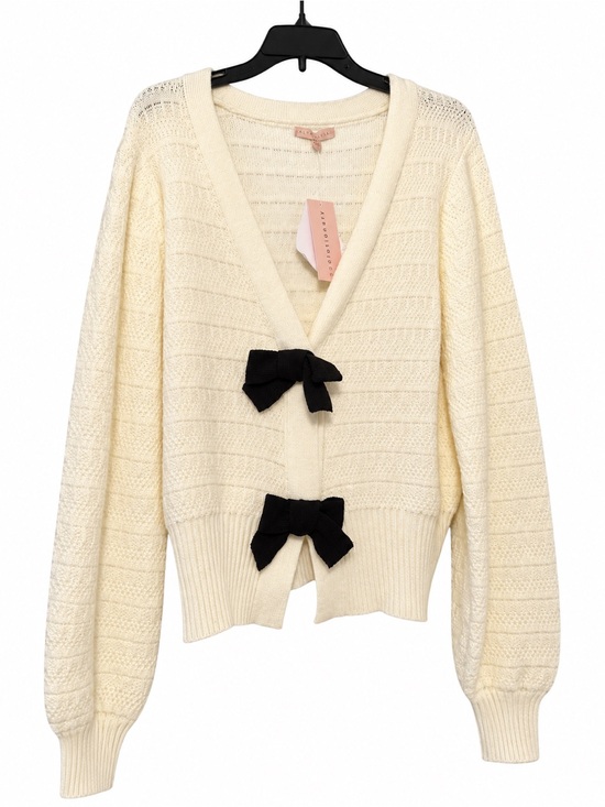 Evolutionary Sweaters - Cream V-Neck Bow Accent Cardigan Sweater